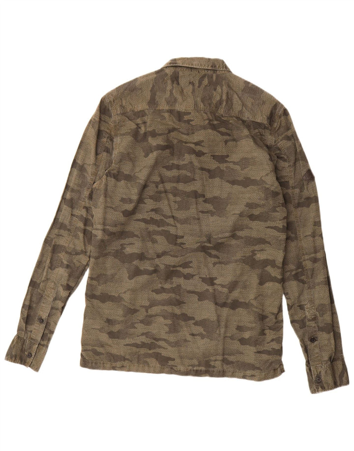 Camisa militar masculina Superdry, algodão camuflado cáqui médio