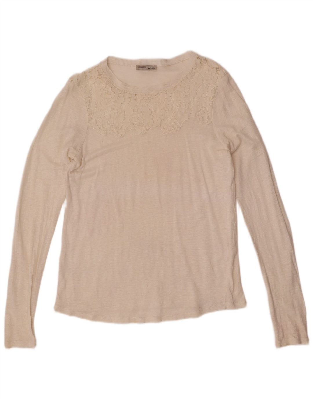 Top feminino Zara manga comprida UK 12 médio off white floral
