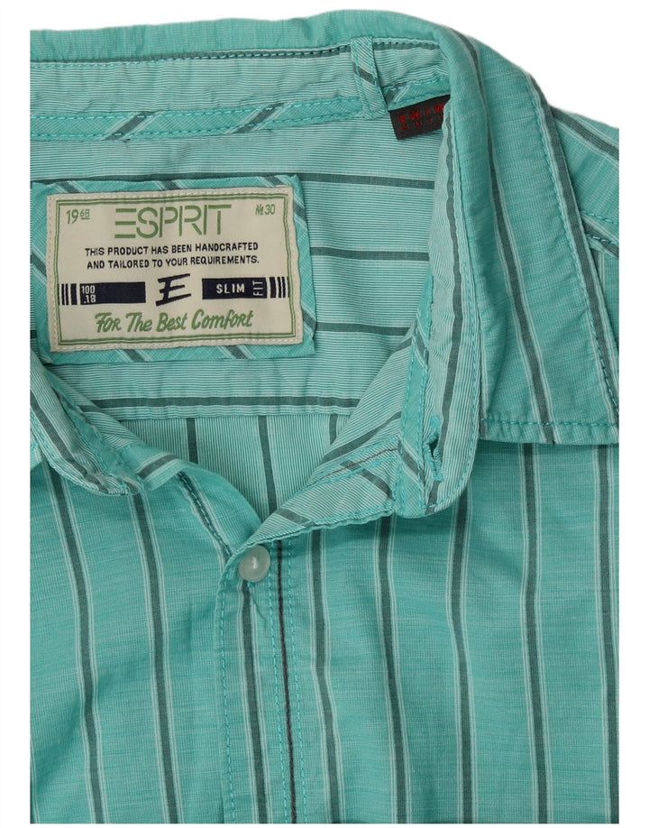 Camisa masculina ESPRIT Slim Fit média turquesa risca de giz