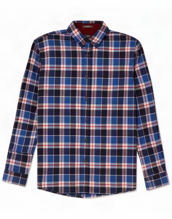 Eddie Bauer Camisa masculina de flanela com ajuste relaxado de algodão xadrez azul médio