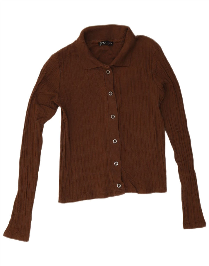 Zara Suéter Cardigan Crop Feminino Reino Unido 10 Pequeno Marrom