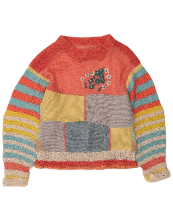 Suéter feminino VINTAGE com gola canoa UK 14 médio multicolorido