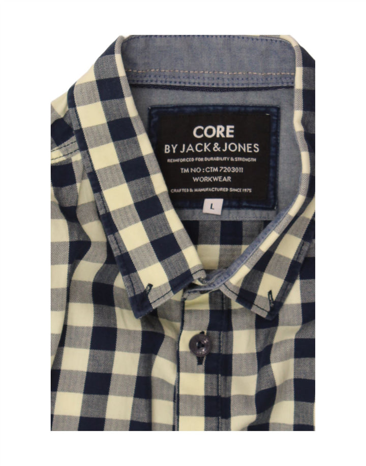JACK & JONES Camisa masculina grande de algodão xadrez amarelo