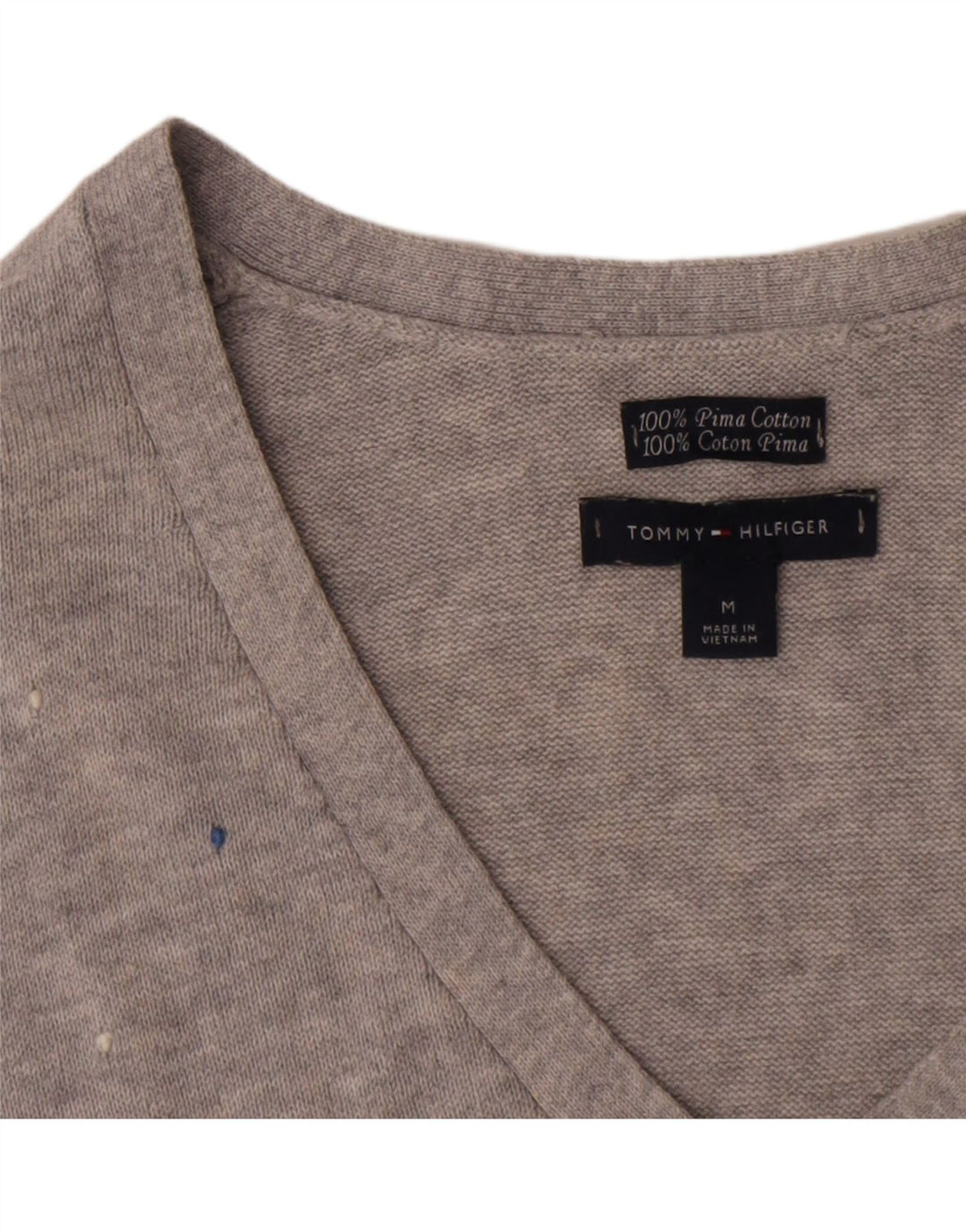 Top feminino Tommy Hilfiger manga comprida UK 12 algodão manchado cinza médio