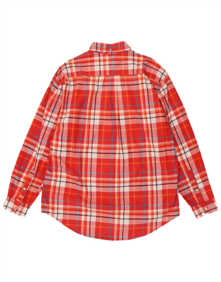 Camisa masculina Tommy Hilfiger média xadrez vermelha de algodão