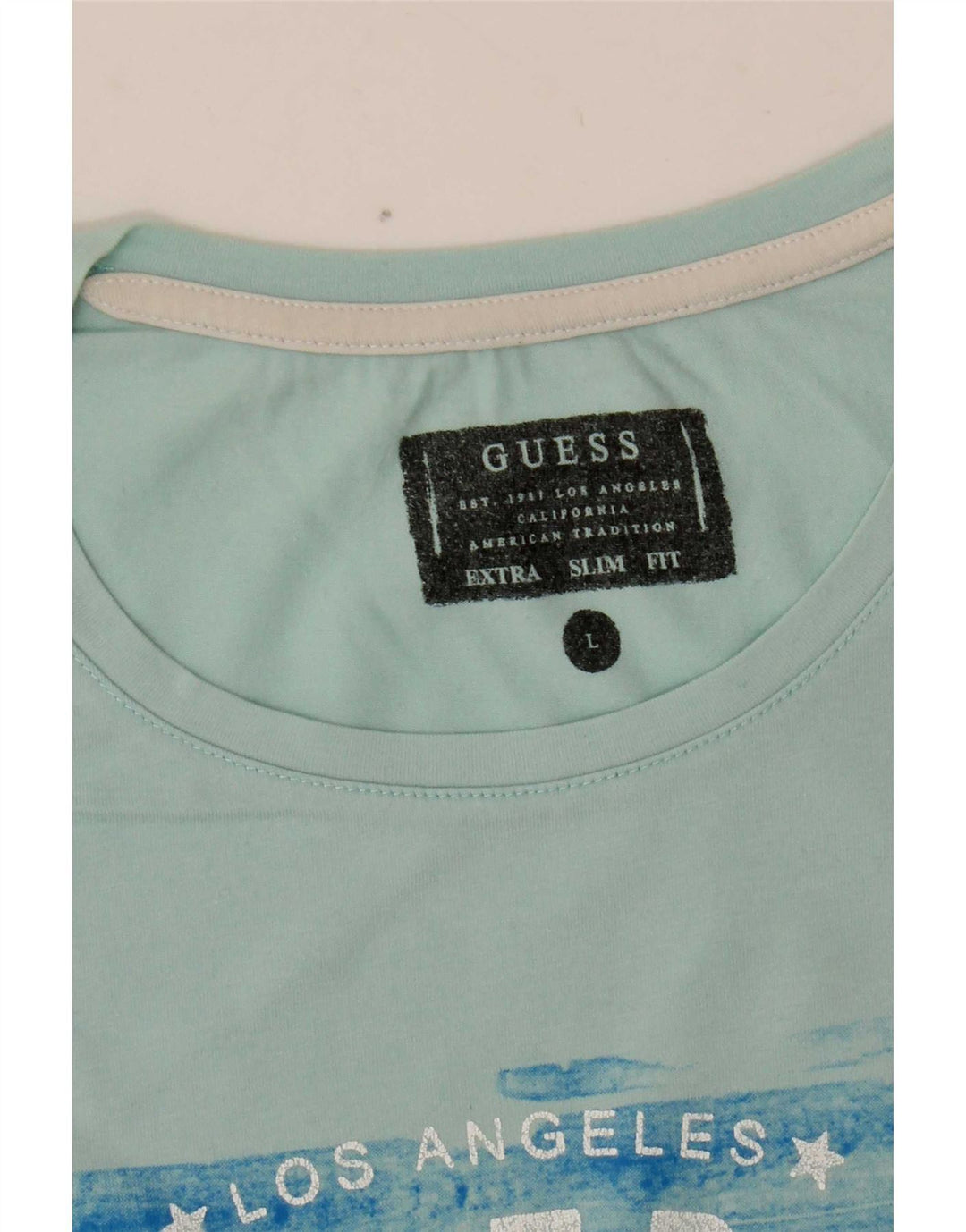Guess Camiseta masculina extra slim com estampa gráfica grande azul