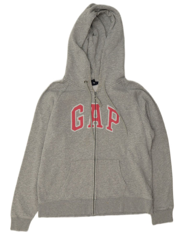 Suéter feminino Gap com capuz e zíper gráfico UK 18 XL algodão manchado cinza