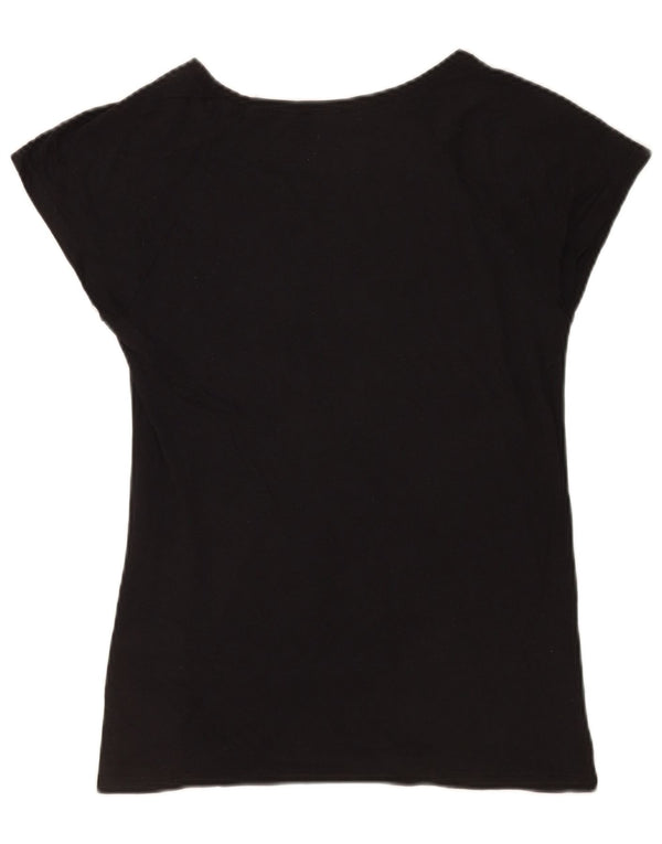 Zara Womens Graphic T-Shirt Top UK 12 Médio Algodão Preto