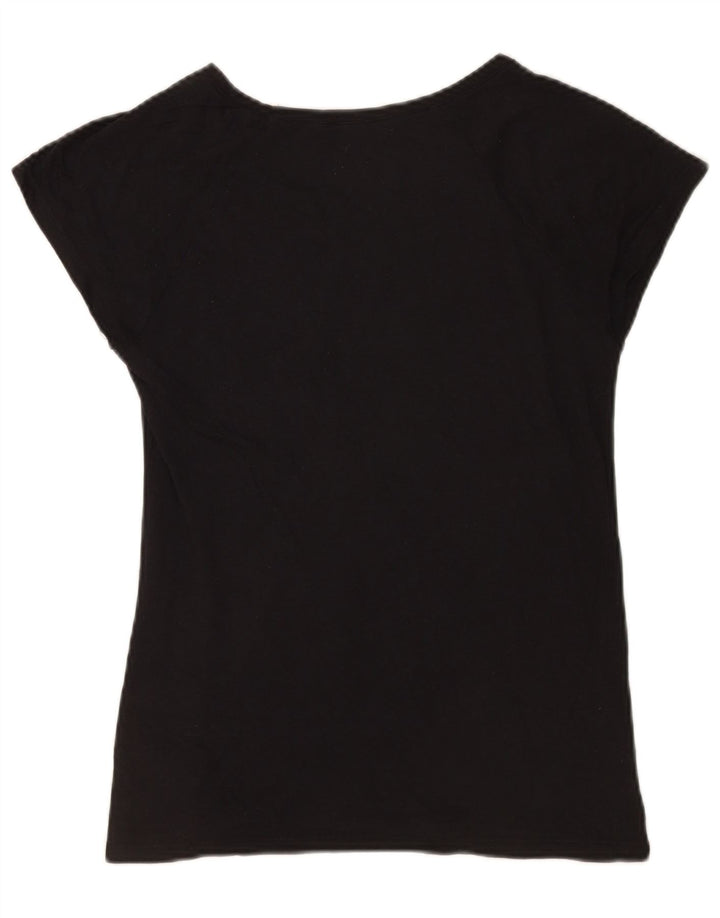 Zara Womens Graphic T-Shirt Top UK 12 Médio Algodão Preto