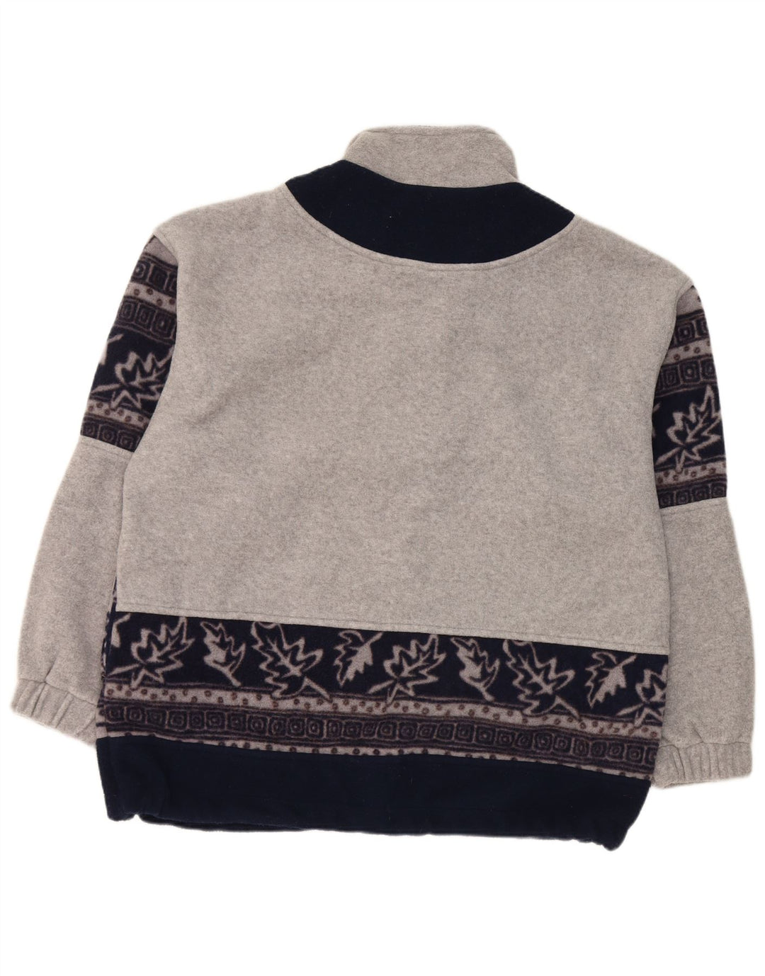 Jumper de lã masculino vintage com zíper e pescoço grande poliéster floral cinza