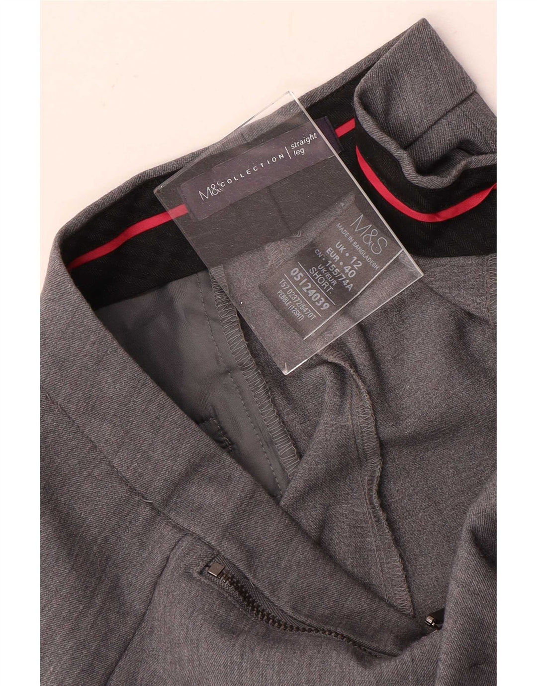 Calça feminina Marks & Spencer Straight Suit Reino Unido 12 Médio W30 L28 Cinza
