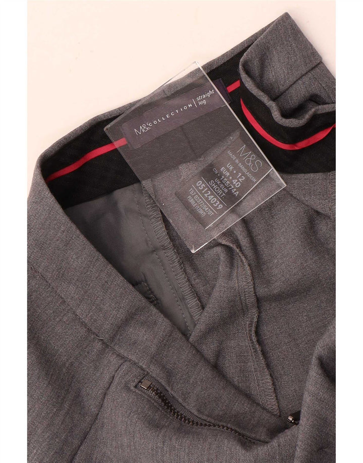 Calça feminina Marks & Spencer Straight Suit Reino Unido 12 Médio W30 L28 Cinza