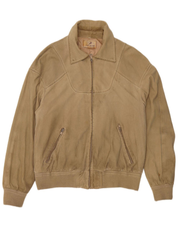 Jaqueta bomber masculina vintage de camurça UK 38 bege médio