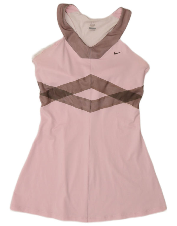 Vestido feminino Nike Dri Fit sem mangas para tênis UK 14 grande bloco colorido rosa