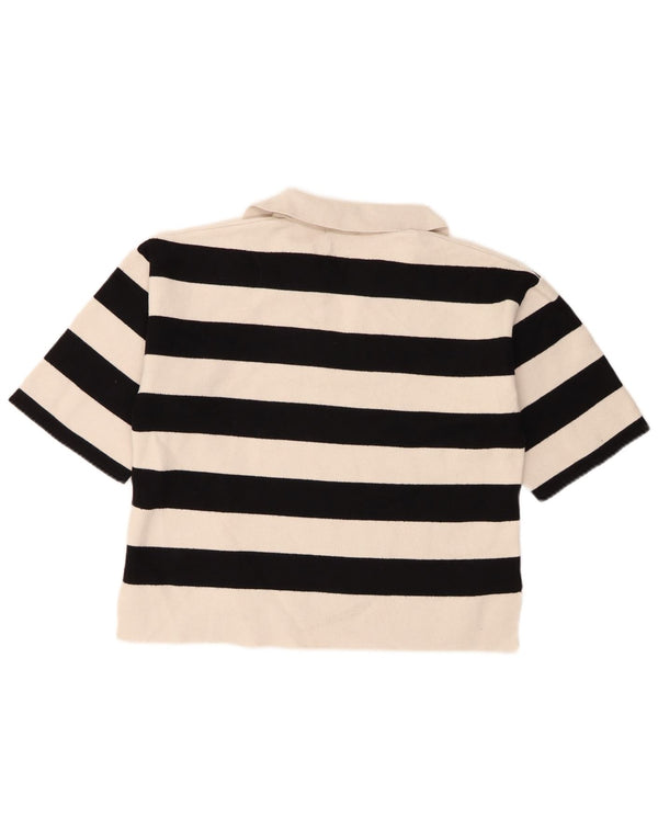 Camisa polo feminina Massimo Dutti Crop Oversized UK 10 pequena listrada branca