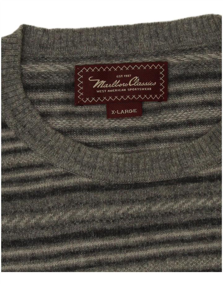 Suéter masculino Marlboro Classics com gola redonda XL listrado cinza