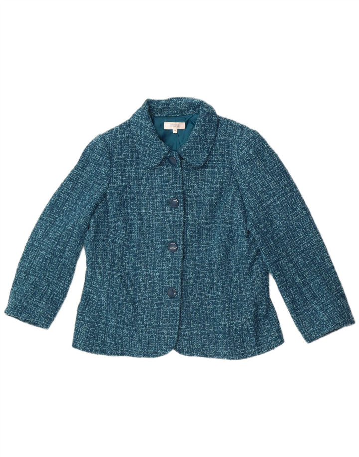 Jaqueta blazer feminina de 4 botões Marks & Spencer Reino Unido 14 poliéster azul médio