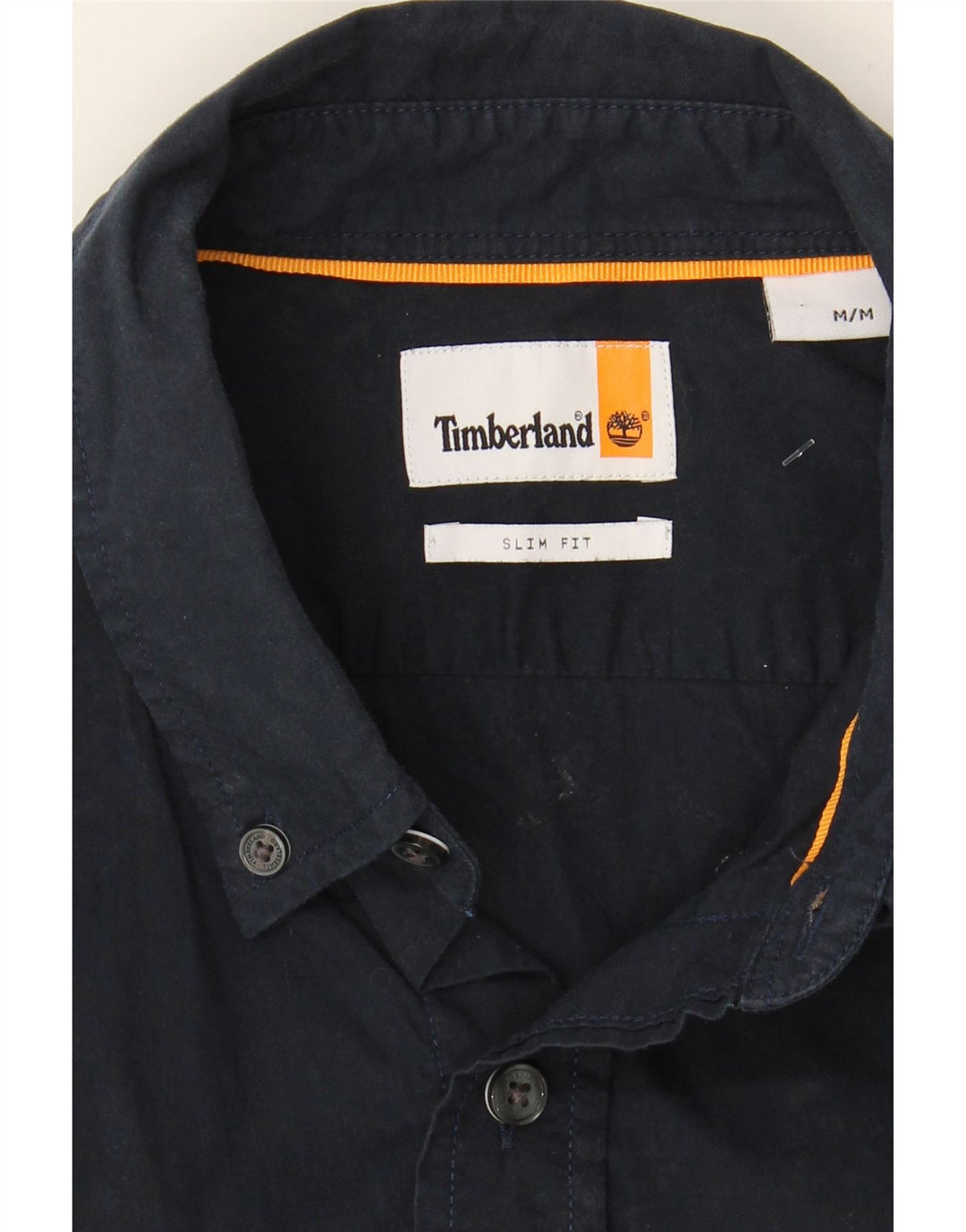 TIMBERLAND Mens Slim Fit Shirt Medium Navy Blue Cotton Vintage Timberland and Second-Hand Timberland from Messina Hembry 