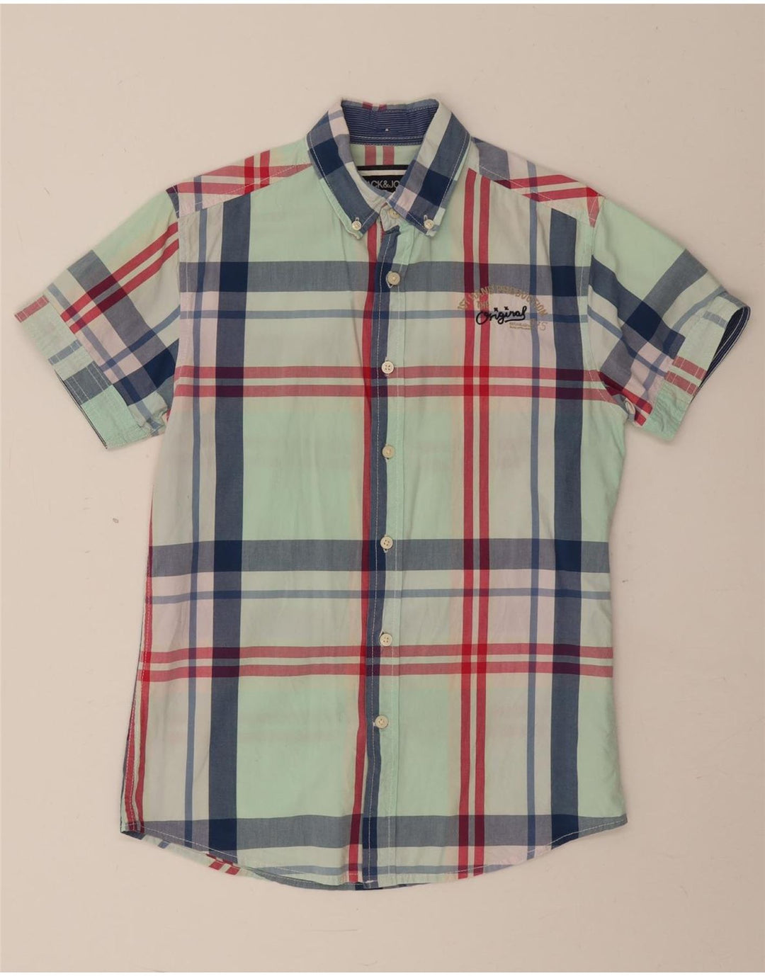 Camisa masculina de manga curta Jack & Jones pequena xadrez verde