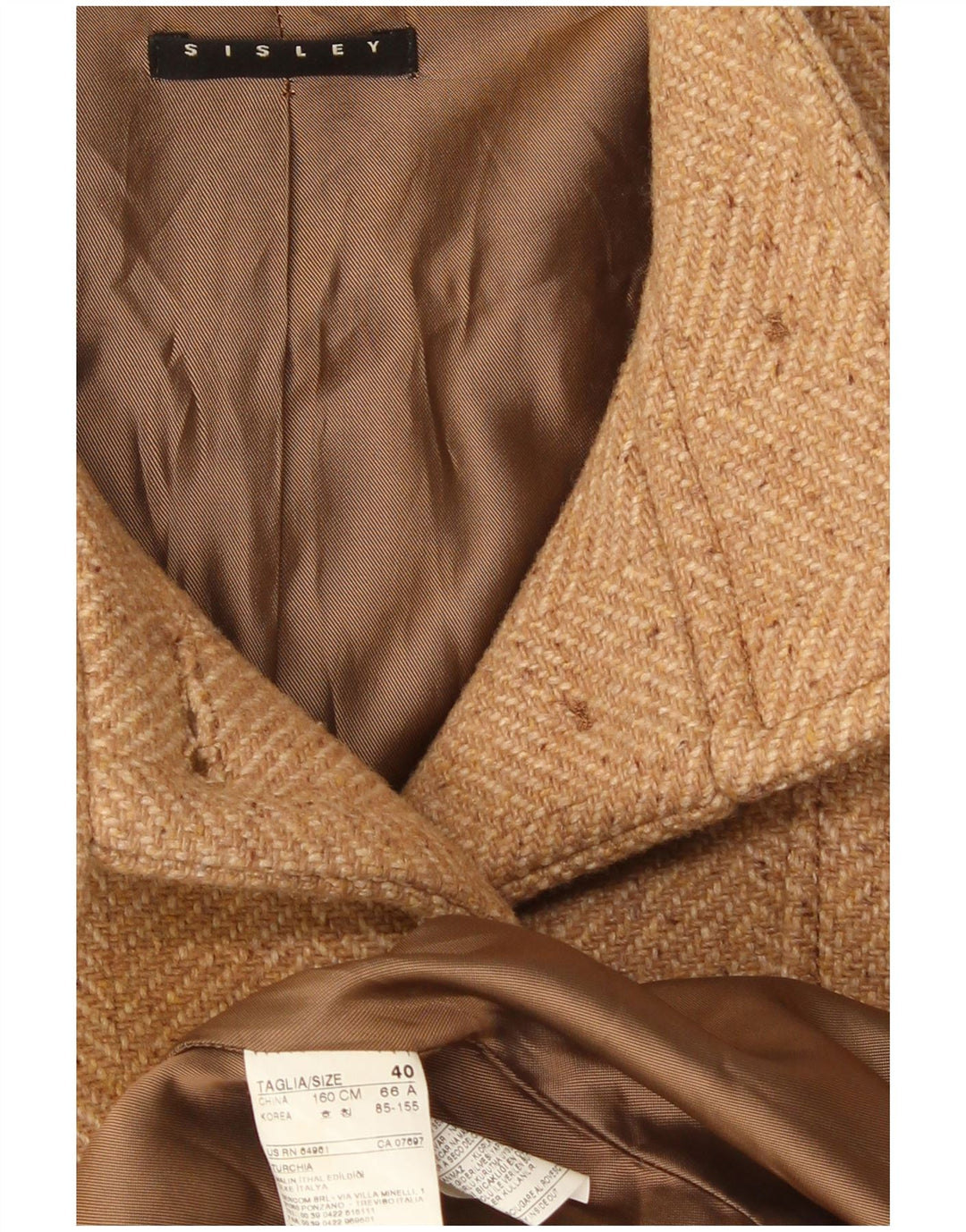 Sobretudo feminino Sisley IT 40 pequeno poliéster espinha de peixe bege