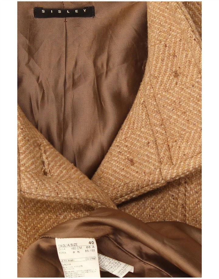 Sobretudo feminino Sisley IT 40 pequeno poliéster espinha de peixe bege