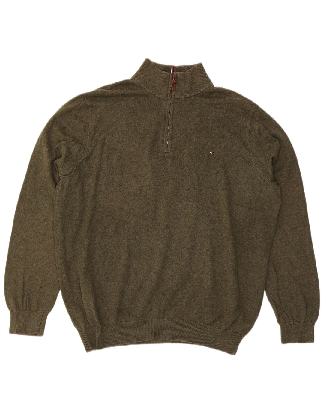 Suéter masculino TOMMY HILFIGER com zíper e gola 2XL algodão cáqui