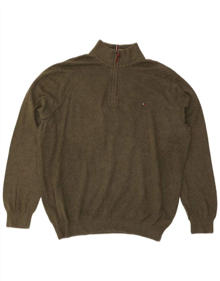Suéter masculino TOMMY HILFIGER com zíper e gola 2XL algodão cáqui