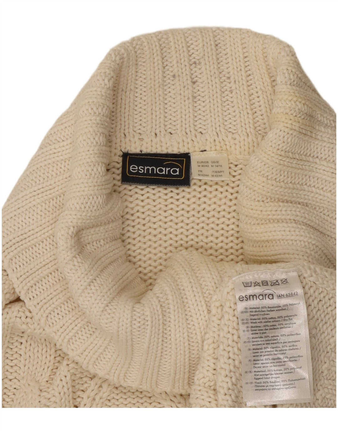 Suéter feminino ESMARA com gola redonda e algodão branco médio UK 14