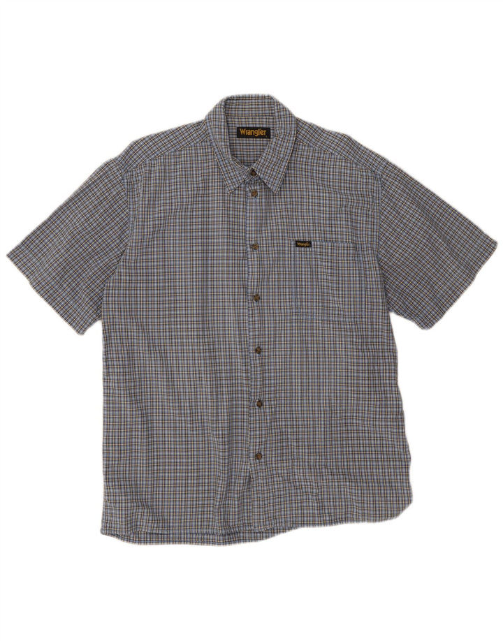 Wrangler Camisa masculina de manga curta grande algodão xadrez azul