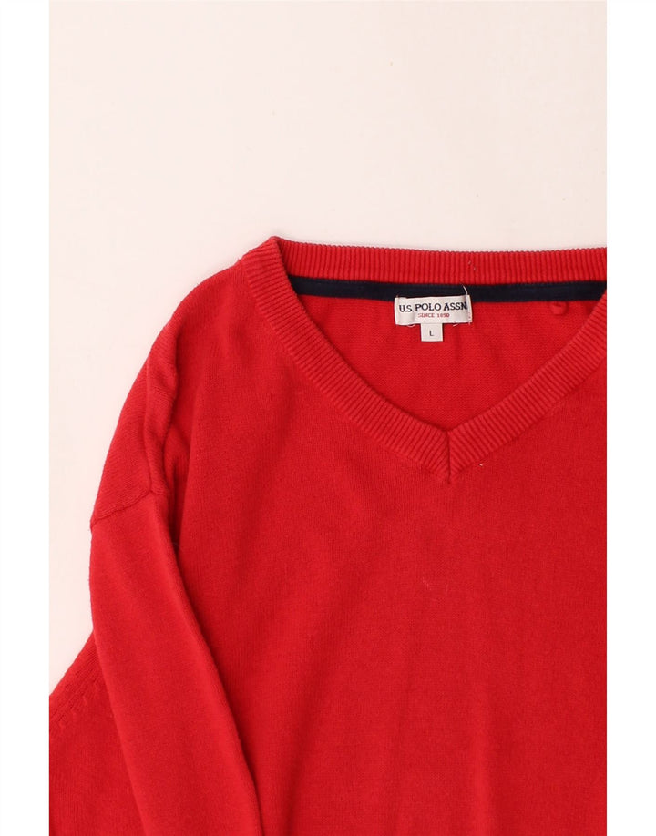 U.S. POLO ASSN. Mens V-Neck Jumper Sweater Large Red Cotton Vintage U.S. Polo Assn. and Second-Hand U.S. Polo Assn. from Messina Hembry 