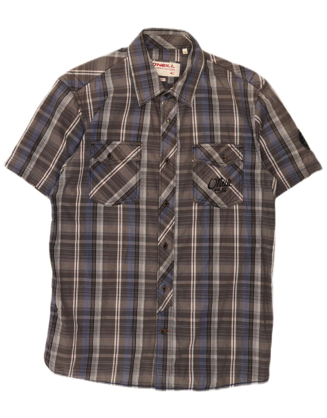 Camisa masculina de manga curta O'Neill, algodão xadrez cinza médio