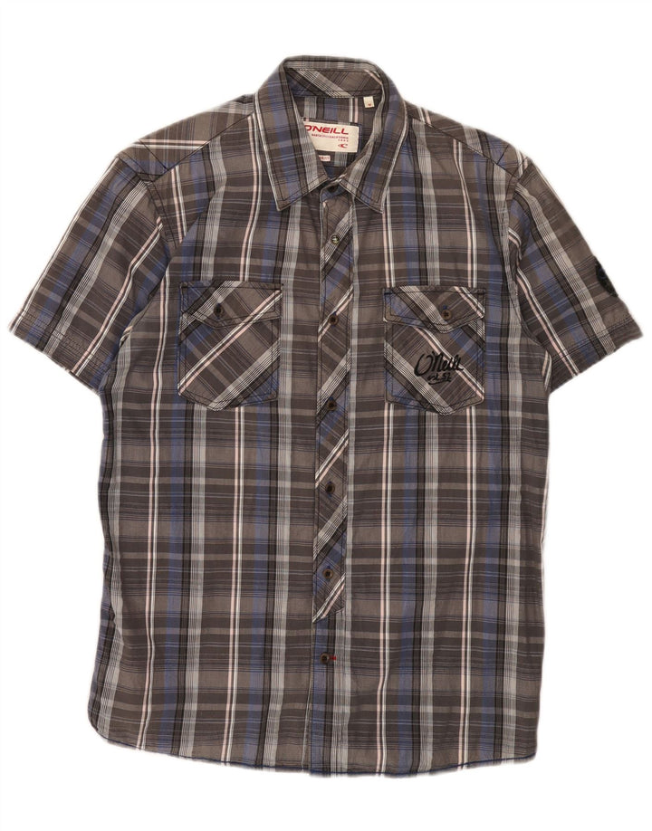 Camisa masculina de manga curta O'Neill, algodão xadrez cinza médio
