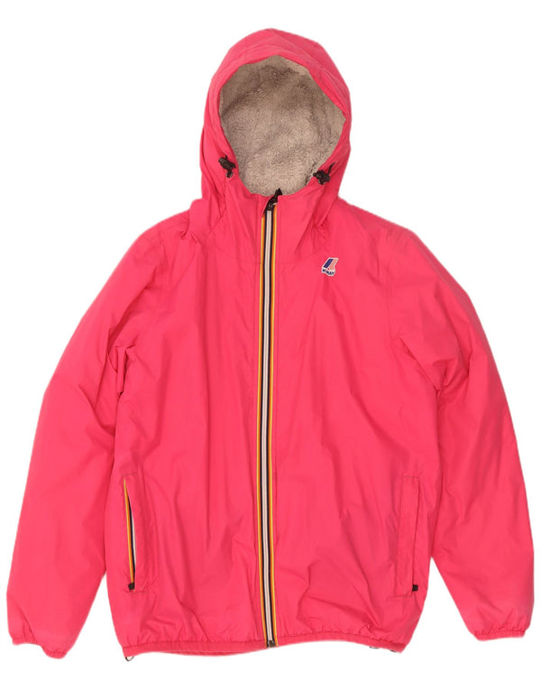 K-Way Womens Oversized Hooded Sherpa Windbreaker Jacket UK 10 Small Pink