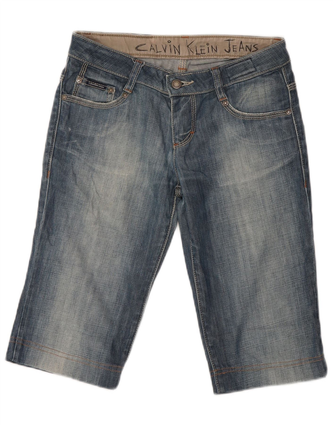 Calvin Klein Bermuda feminina jeans W26 pequeno algodão azul