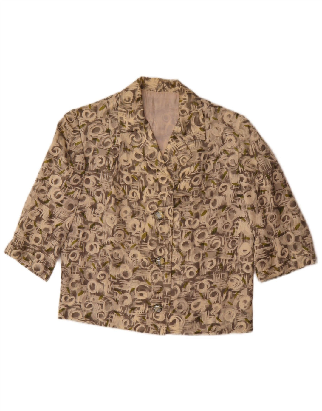 Conjunto de 2 peças vintage feminino com padrão abstrato manga 3/4 Reino Unido 12 cinza médio