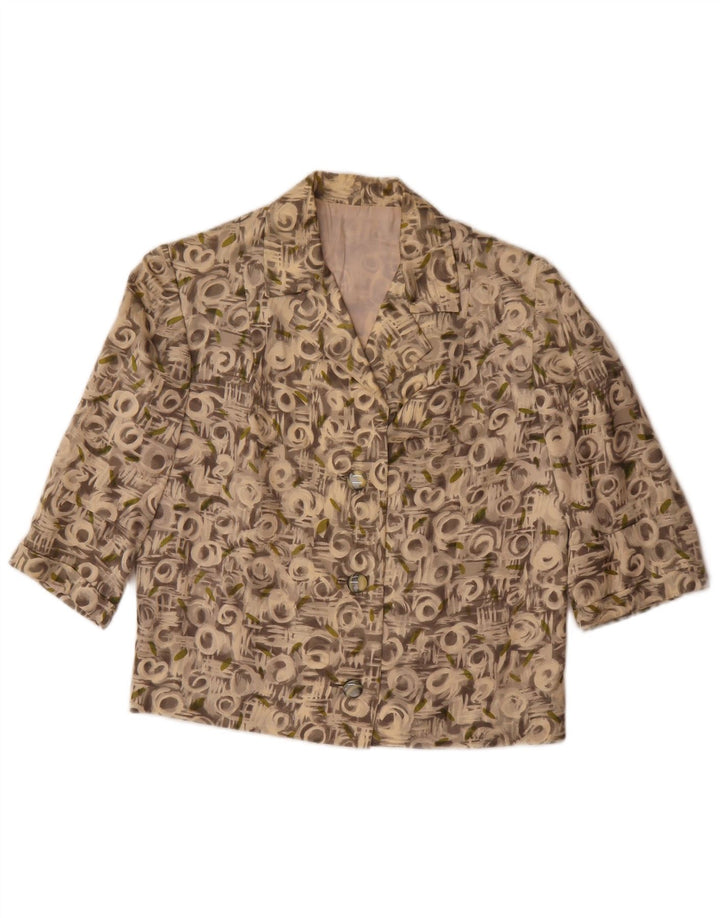 Conjunto de 2 peças vintage feminino com padrão abstrato manga 3/4 Reino Unido 12 cinza médio