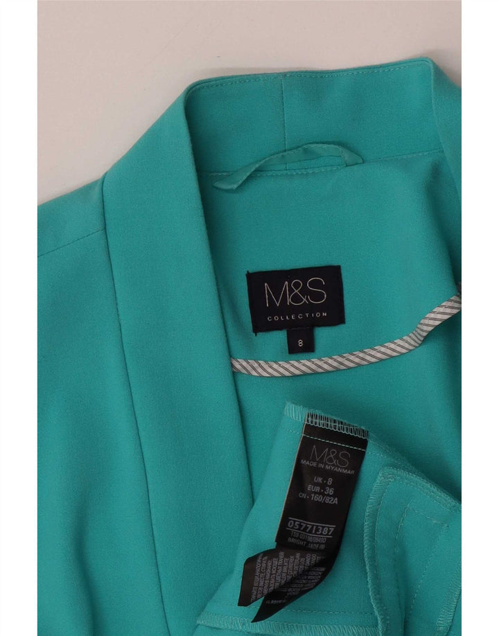 Jaqueta blazer aberta feminina Marks & Spencer Reino Unido 8 poliéster turquesa pequeno