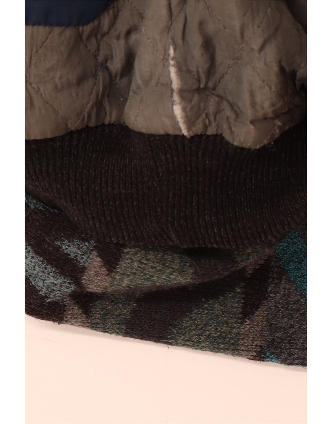 Jaqueta bomber masculina vintage UK 42 XL lã de alpaca geométrica multicolorida