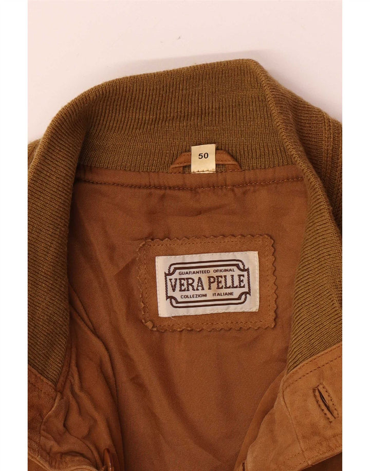 Jaqueta bomber masculina vintage de camurça IT 50 grande couro marrom retrô