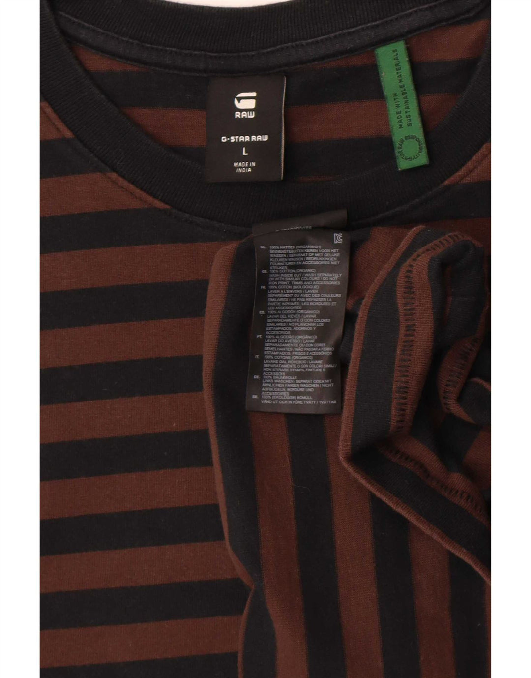 Camiseta masculina G-Star Top grande de algodão listrado marrom