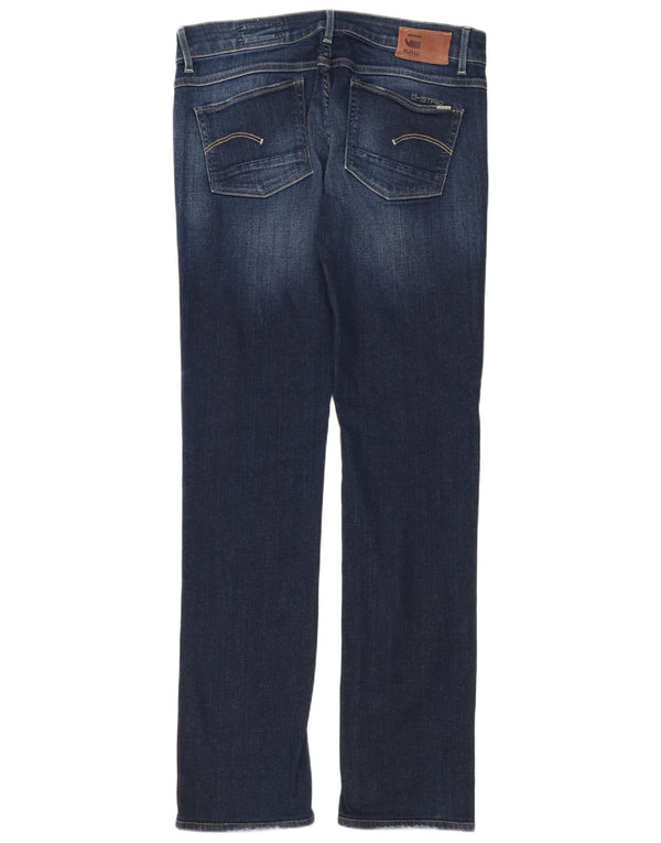 G-Star feminino 3301 cintura baixa com lavagem ácida jeans reto W29 L34 azul marinho