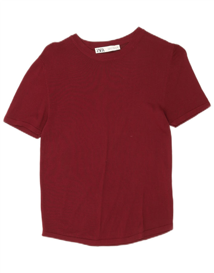 Zara Camiseta Feminina Top UK 12 Médio Borgonha Viscose