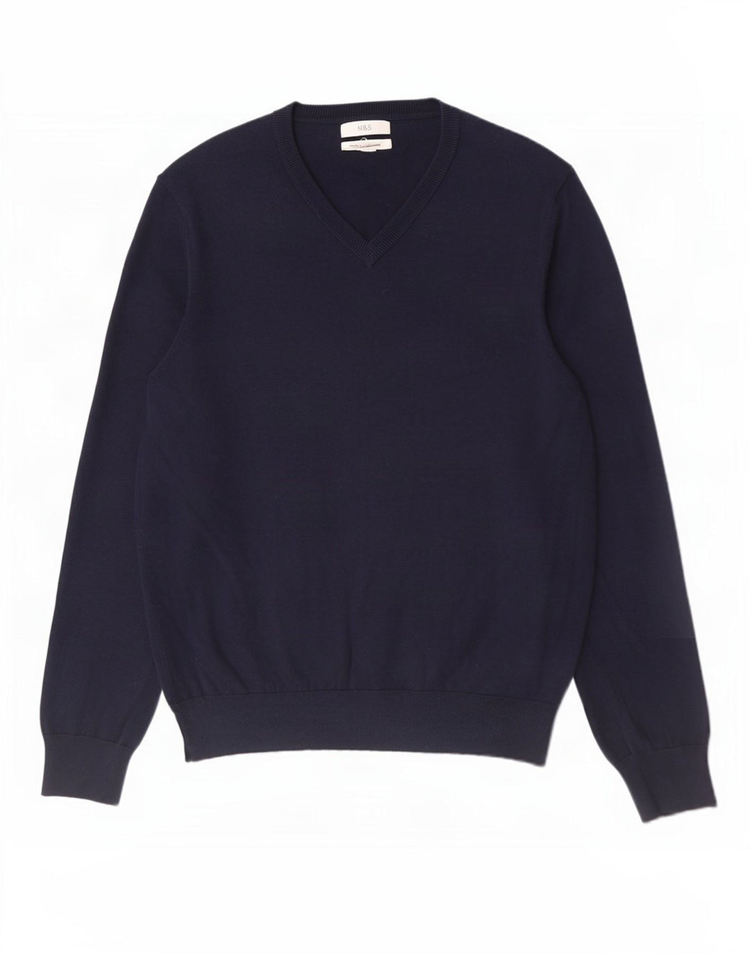 Suéter masculino Marks & Spencer com decote em V grande algodão azul marinho