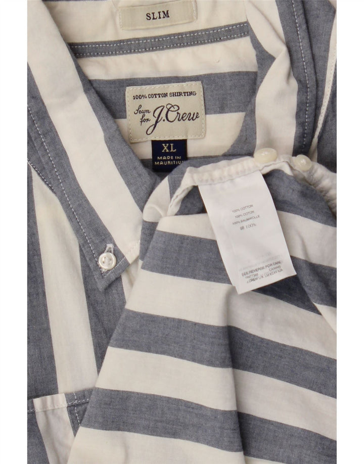J. CREW Camisa masculina slim de manga curta XL algodão listrado azul