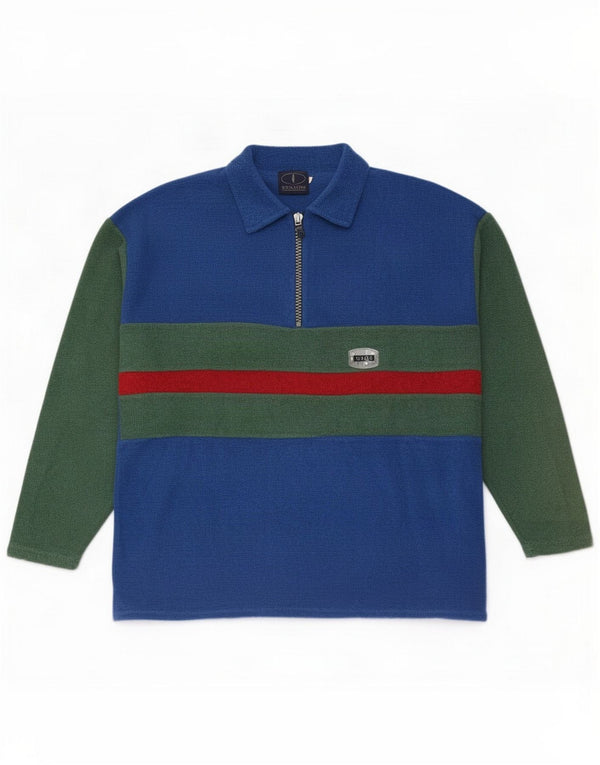 Top vintage masculino com zíper e manga comprida 2XL algodão colorblock azul