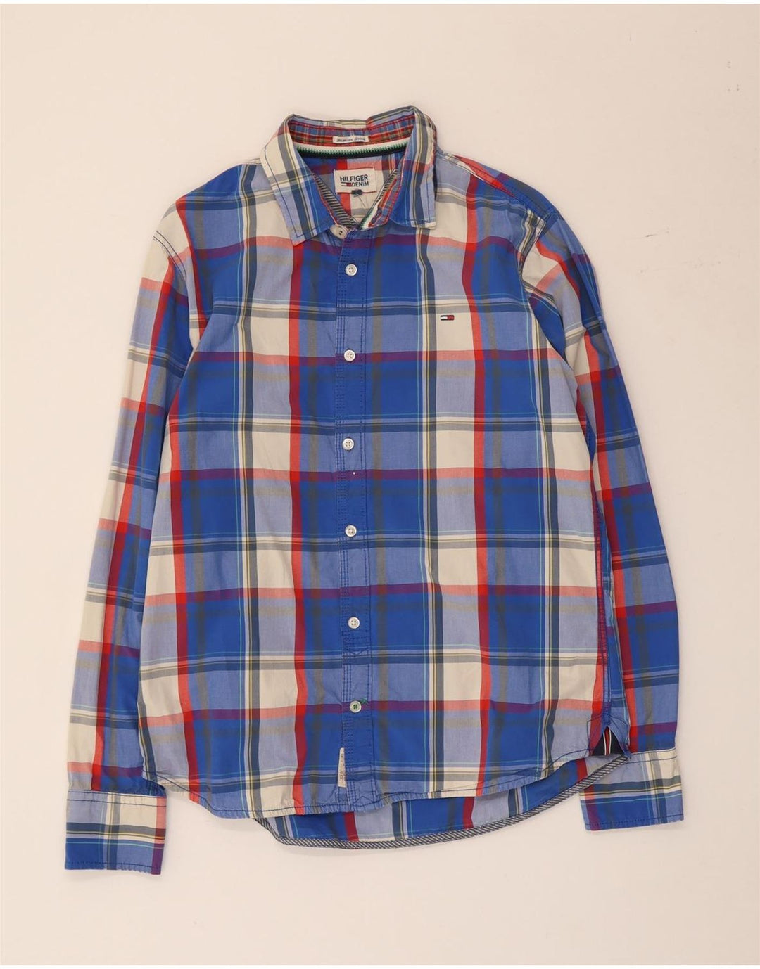 Camisa masculina Tommy Hilfiger grande algodão xadrez azul