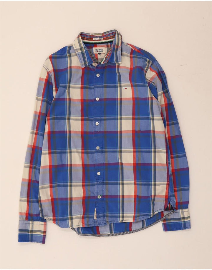 Camisa masculina Tommy Hilfiger grande algodão xadrez azul