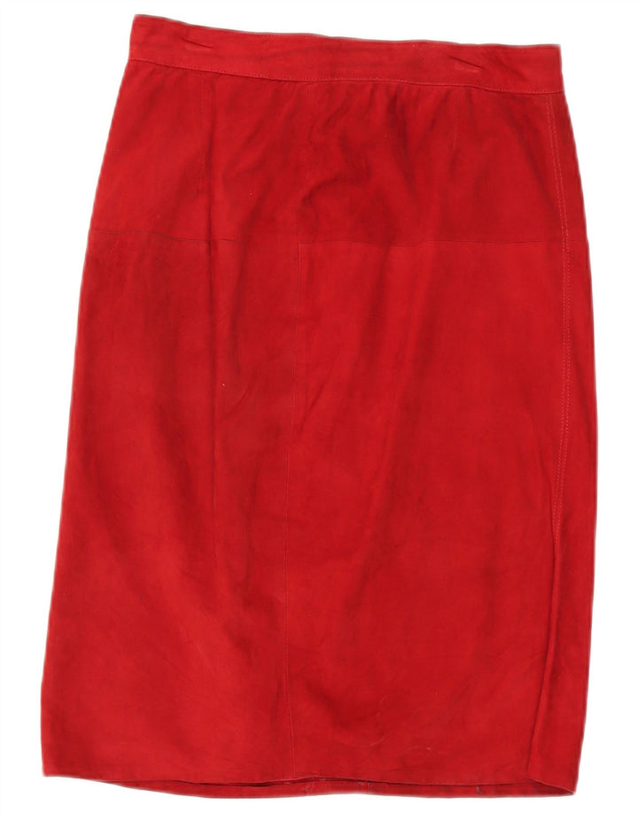 Conjunto de saia feminina de camurça VINTAGE de 2 peças Reino Unido 14 médio W30 couro vermelho