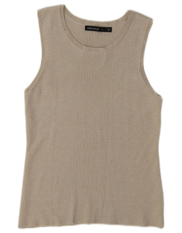 Colete feminino Karen Millen UK 14 grande viscose manchada bege