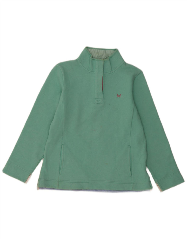 Suéter feminino Crew Clothing com gola redonda e botão Reino Unido 12 verde médio